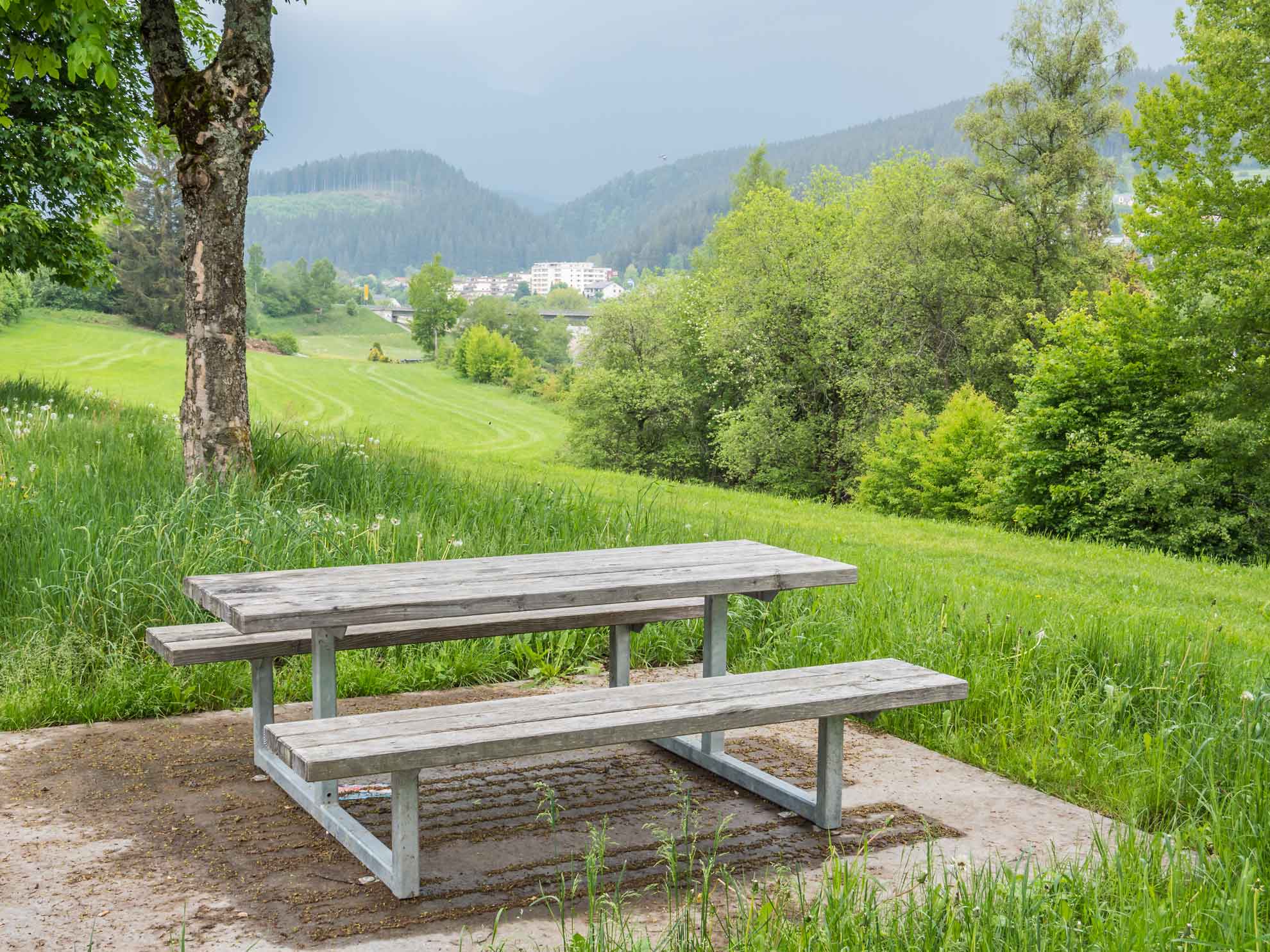 Gestaltung einer Außenanlage mit Sitzbank
